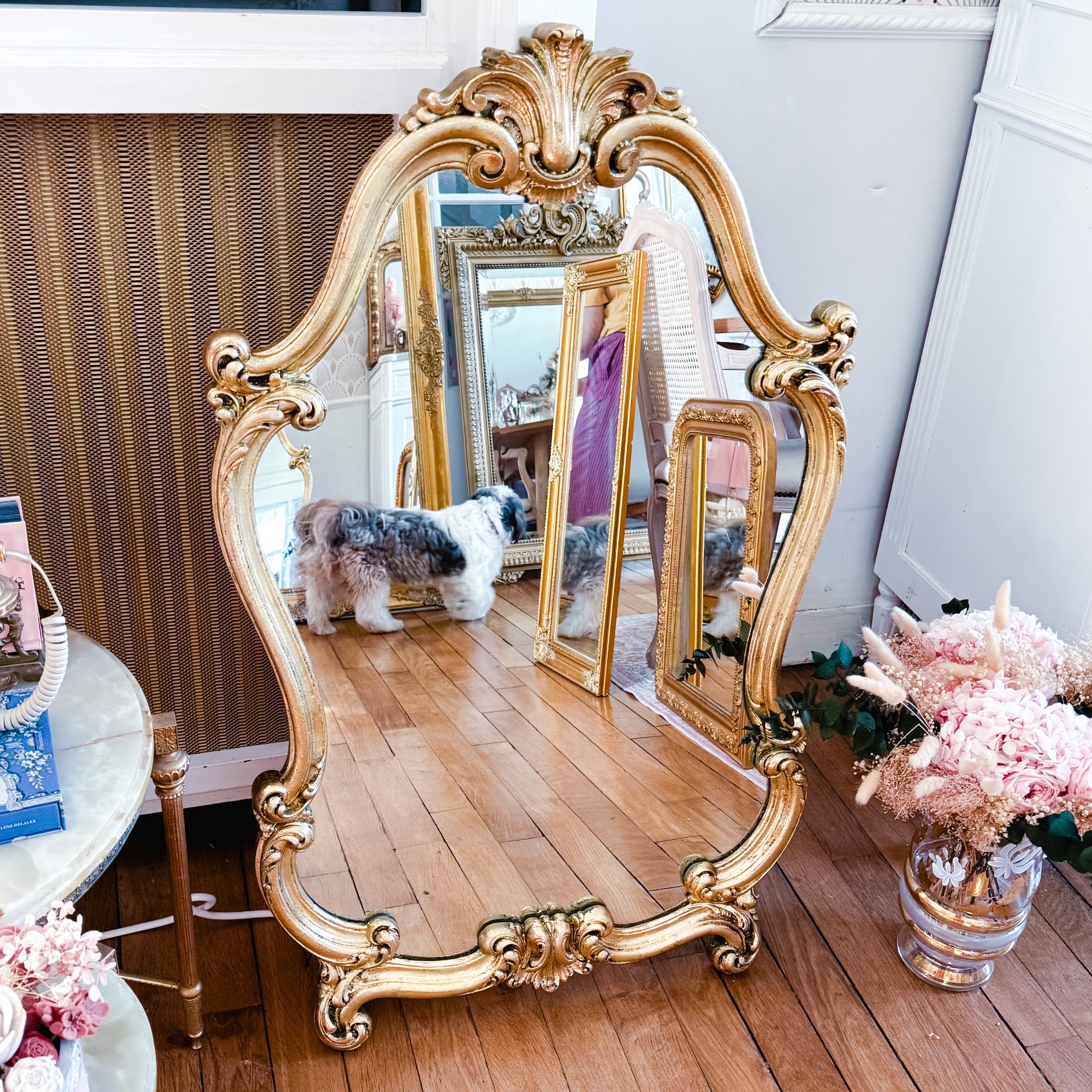 miroir rocaille vintage feuille d'or