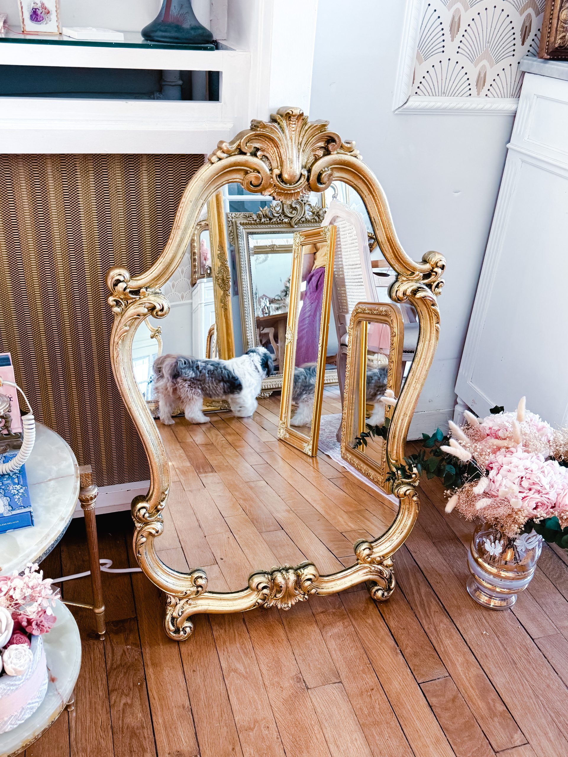 miroir rocaille vintage feuille d'or