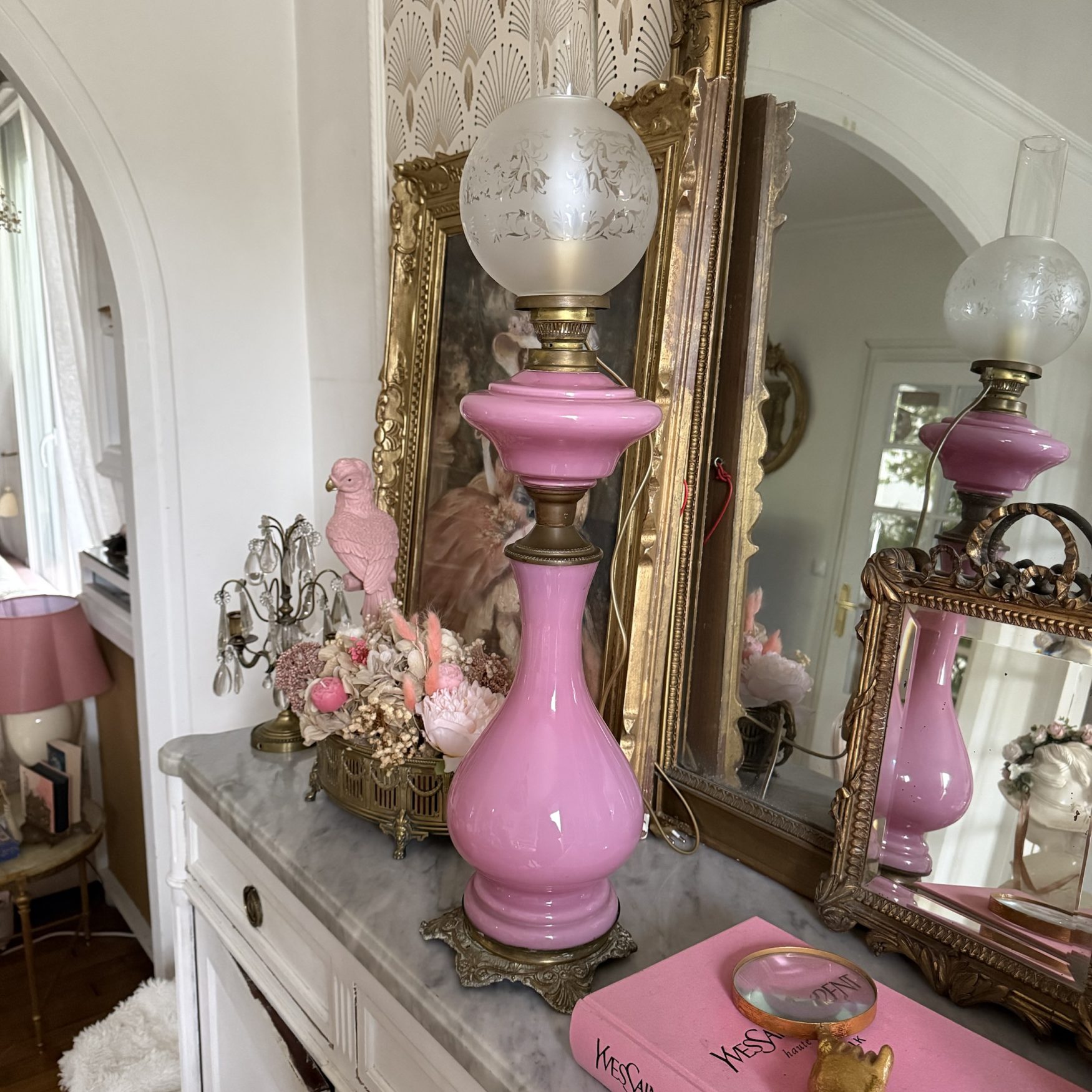Lampe opaline rose